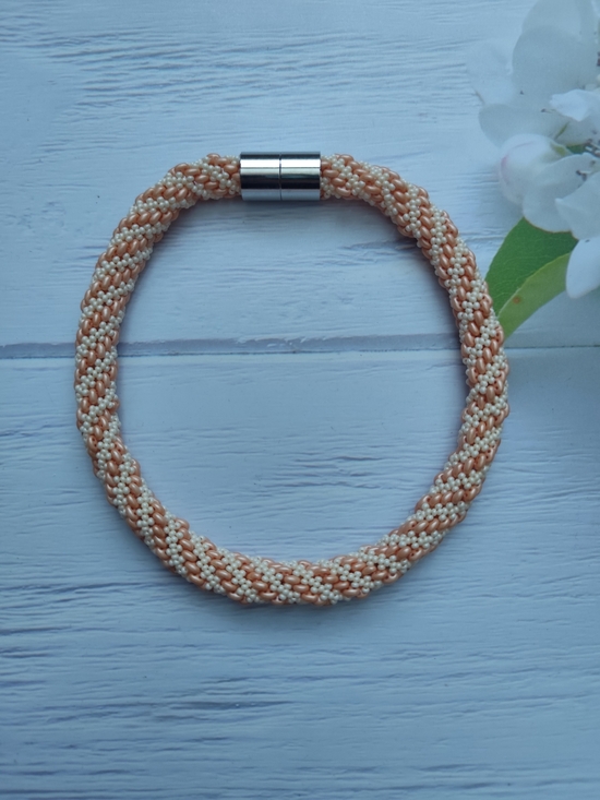 Handmade Jewelry - Delicate Peach Beaded Rope Necklace